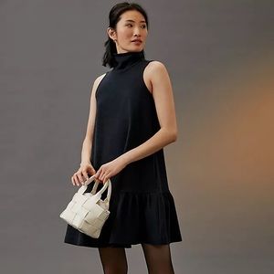 Maeve by Anthropologie Black Mock Neck Flounced Mini Dress XXS